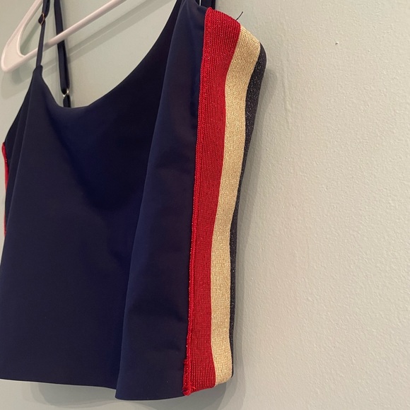 Spiritual Gangster - Navy Blue Cropped Shimmer Stripe Practice Cami - Size XS - Picture 3 of 8